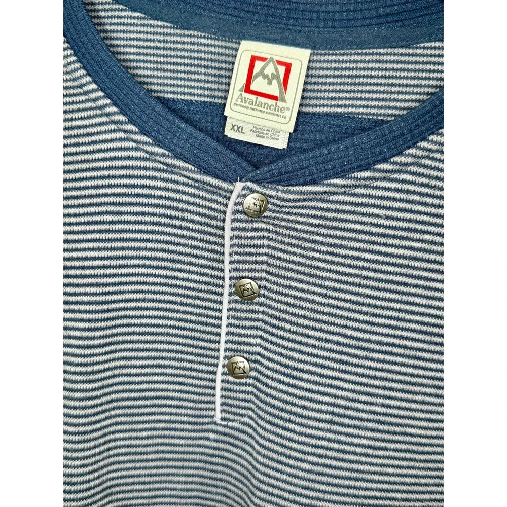Avalanche Mens XXL Henley Shirt Long Sleeve Waffle Textured Stripe Blue White